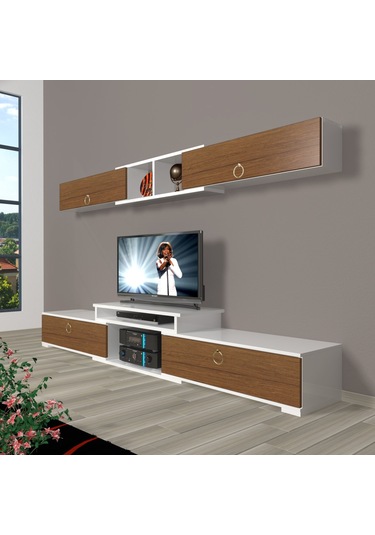 Decoraktiv Flex 5 Mdf Gold Tv Ünitesi Tv Sehpası Beyaz - Ceviz