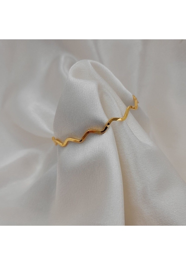 Altın Renk 6 Adet 22 Ayar Kaplama Zikzak Ajda Bilezik Bileklik 22 Cm. - 3288-6 Çok Renkli