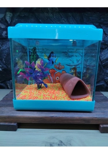 Mavi Renkli Mini Kare Akvaryum 20x20x15