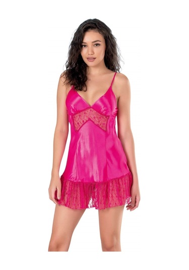 Suadela Giyim Fuşya Kısa Saten Gecelik 001