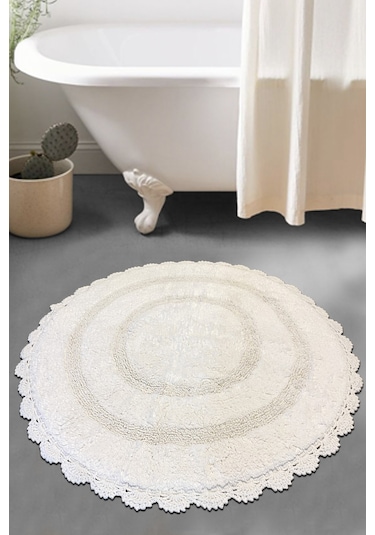 Monre Ekru Çap %100 Pamuklu 100x100 Cm Banyo Paspas Seti Renkli
