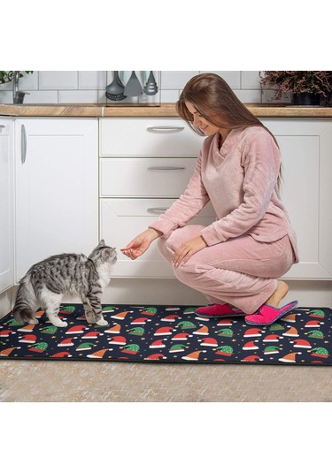 Noel Desenli 2'li Mutfak Matı, Anti-yorgunluk, Yastıklı Ve Kaymaz, Mutfak Ve Ofis İçin Noel Şapka Yıldızı