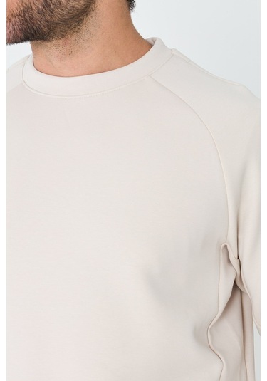 White Stone Kırık Beyaz Pamuklu Erkek Basic Sweatshirt Off-whıte