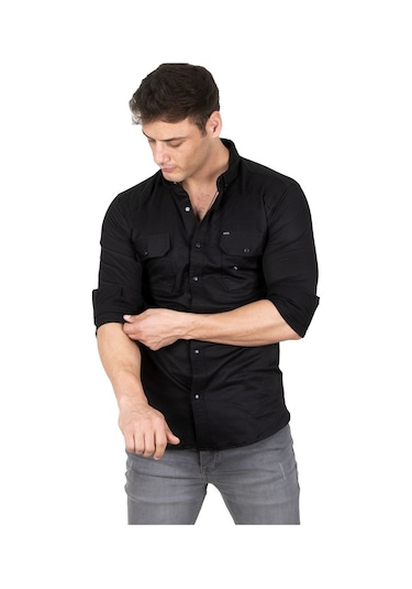 Deepsea Erkek Siyah Fitilli Çıtçıtlı Kot Gömlek 300421 Siyah