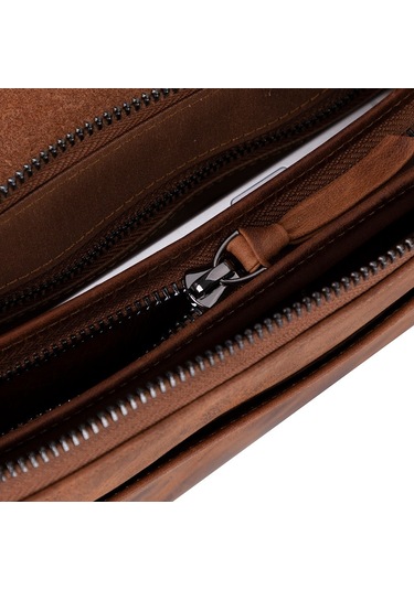 Prestige Hakiki Deri, El Yapımı, Telefon Bölmeli, Erkek El Çantası, Antik Kahve Kahverengi