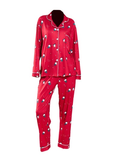 Suntek Yılbaşı Pijama Takımı Ev Giyimi Yumuşak Gecelik Kırmızı