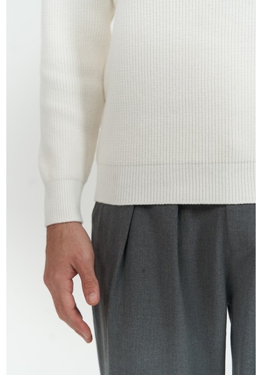 Mathis Ekru Balıkçı Yaka Erkek Triko Kazak Ekru