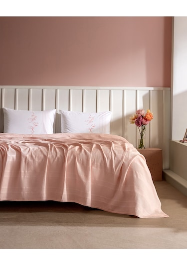 Mathilda Tek Kişilik %100 Pamuk Karde Düz Pike Takımı - Pudra 8684427195123 Pudra