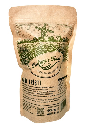 Sade Erişte 400gr Durum Buğday Irmiği, Yumurta, Süt, Tuz.