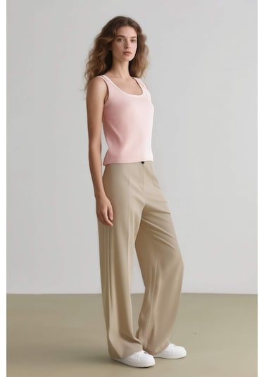 DeFacto Standart Boy Kumaş Palazzo Pantolon Wide Leg Geniş Bol Paça Basic Düz Yüksek Bel C6402AX25SPBG644