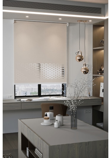 Lazer Kesim Mat Stor Perde, Lazer Kesimli Modern Serisi, M-1003 Açık Kahverengi Açık Kahverengi