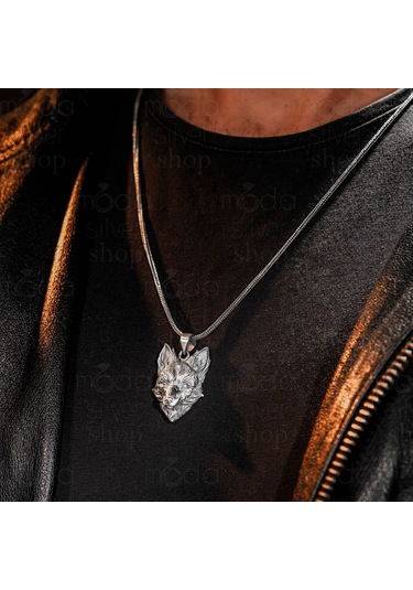 925 Ayar Gümüş Tilki Tasarım Erkek Kolye Gümüş