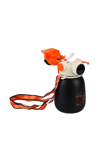 Sevimli Tasarım Gamer Termos Matara 500 Ml 16.9 Oz Ve Omuz Askılı Siyah