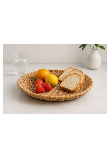 Hasır Sunum Servis Kasesi Tabağı Dekoratif Düzenleyici Organizer 30cm Hasır