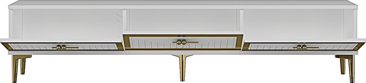 Tsa1802bg - Tuna Tv Stand, Tv Sehpası Beyaz-gold 180cm Beyaz