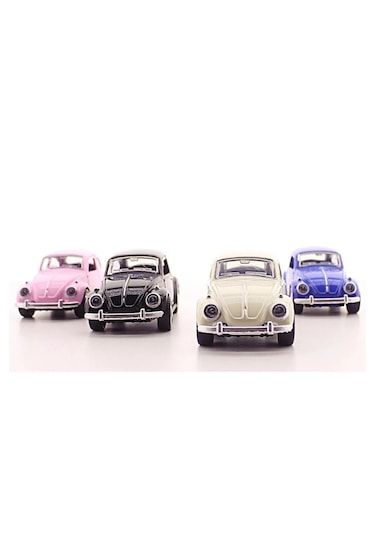 Mobgift 4'lü Set Beyaz Pembe Siyah Lacivert Metal Vosvos Araba Bü