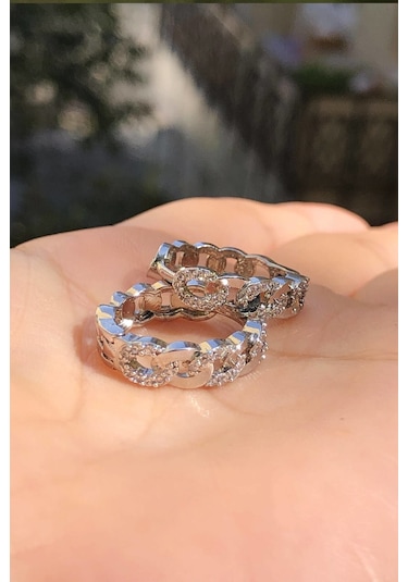 Niki Aksesuar Zirkon Taşlı Zincir Halka Küpe Silver