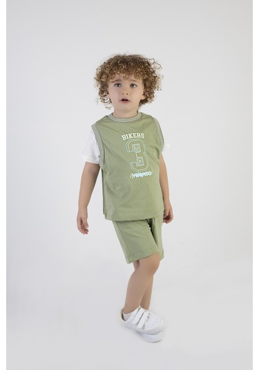 Erkek Çocuk Bikers Baskılı Kısa Kollu Şortlu Alt Üst Takım 001