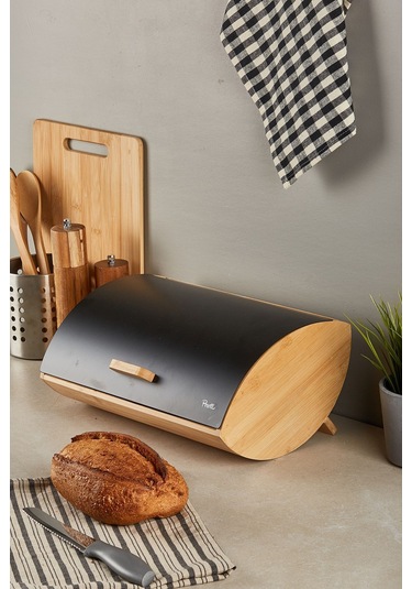 Dino Bambu Ekmek Dolabı Siyah