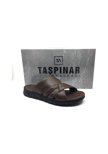 Taşpınar %100 Hakiki Deri Ortopedik Erkek Yazlık Rahat Terlik 40-45 Kahverengi