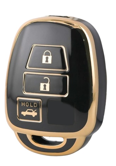 Toyota Rav4 Corolla Camry Yaris Prado Avensis Land Cruiser 3 Buton Nano Anahtar Kılıfı Siyah-gold