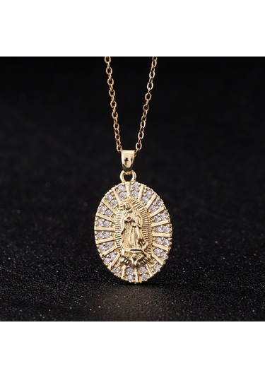 Dini Bakır Mikro Mıhlanmış Renkli Zirkon Taşlı Pandantif, Kadın Takısı, Katolik Meryem Ana Kolyesi Stil 18 Altın