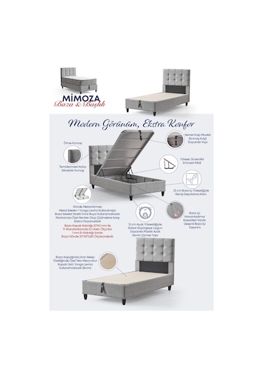 Mimoza Tek Kişilik Sandıklı Baza Antibakteriyel Ortopedik Paket Yaylı Yatak 3 Lü Set 120 x 200