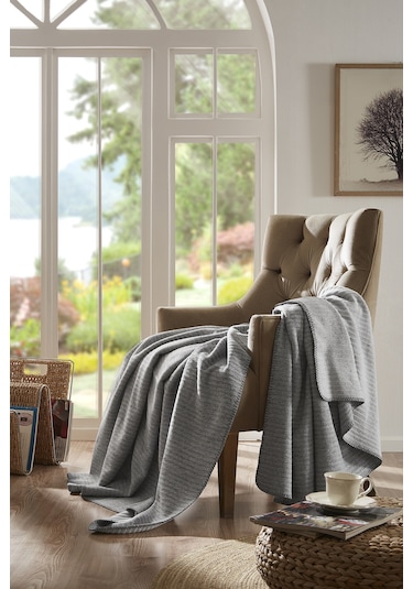 Özdilek Floretta Dolce Çift Kişilik Pamuklu Battaniye 180x220 Cm Koyu Gri