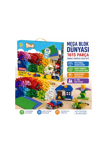 Mega Blok Dünyası 1615 Parça Renkli Yaratıcı Lego Seti 48x24 Tabanlı