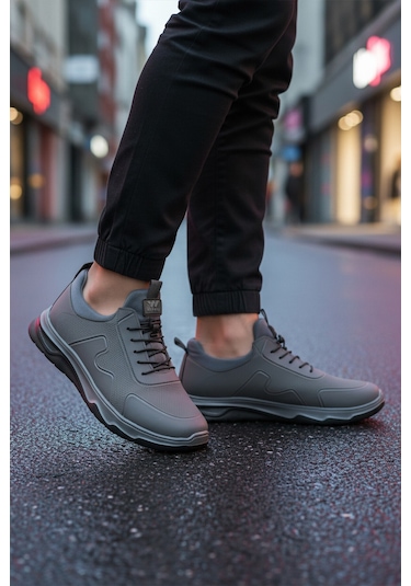 Füme Lastik Bağcıklı Hafif Esnek Erkek Spor Ayakkabı Kaif 2323 M Füme