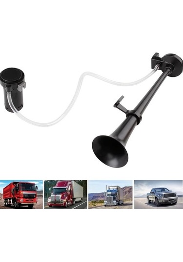 Pazly Siyah 12v 17 Inç Tek Trompet Hava Korna - Kamyon, Otomobil, Suv, Tekne, Tren, Motosiklet İçin