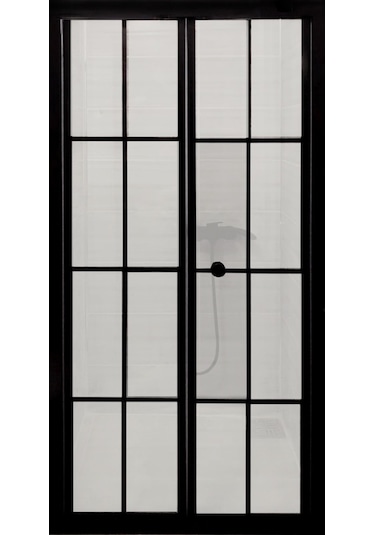 Durul Duşakabin Ön Cephe Katlanır Akordiyon Komple Buzlu Folyo Siyah Çizgi Yükseklik 190cm Şeffaf