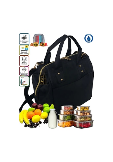 Anne Bebek Askılı Taşıma Çantası Isı Yalıtımlı Termal Yemek, Mama, Beslenme, Gıda Çantası Siyah