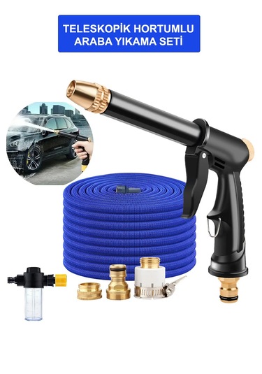 Araba Balkon Bahçe Yıkama Ayarlanabilir Başlıklı Hortumu Full Set