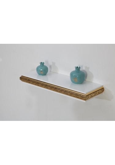 Decorotti Beyaz Altın Varak Gizli Bölmeli Duvar Rafı - Cirino A1-1