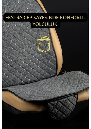 Audi A4 2008-2015terletmez Kaymaz Keten Oto Minder Kılıf Komple Set 7 Parça Gri Ön Ve Arka