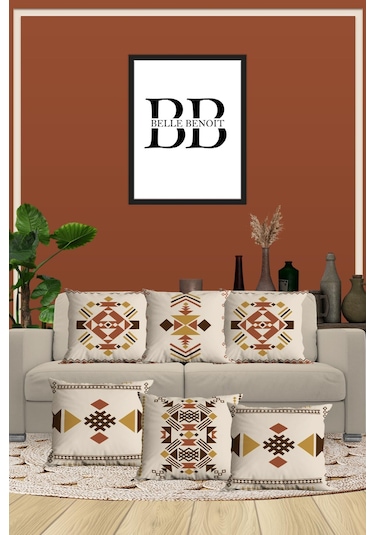 Belle Benoit Baskılı Dekoratif 6'lı Koltuk Kırlent Kılıfı Desen34