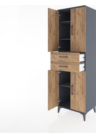 Hyperion Dolap 4 Raflı Tek Çekmeceli 4 Kapaklı 60x44x195 Antrasit-çam Antrasit