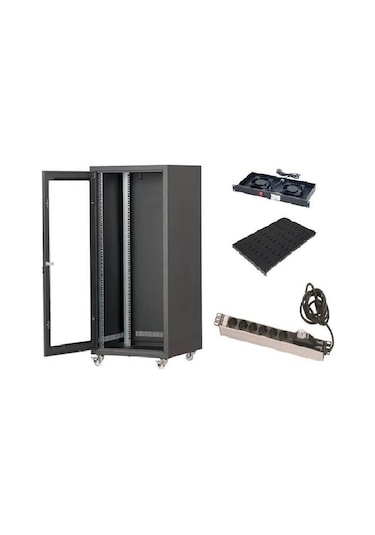 Setrack 26u 19'' 600x600 Rack Kabinet+sabit Sabit Raf+fan Modülü+grup Priz