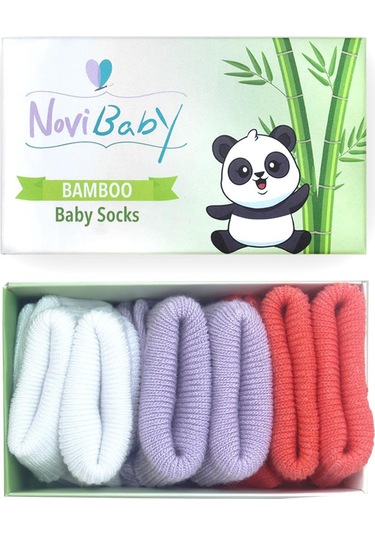 Novibaby 3'lü Bambu Yenidoğan Bebek Çorabı I Purple Orange I 0-6 "Karışık Renkli"