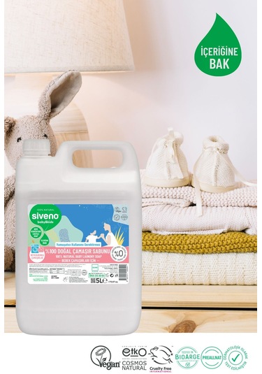 Siveno %100 Doğal Bebek Çamaşır Sabunu Kendinden Yumuşatıcılı Bitkisel Deterjan Vegan 5000 ml