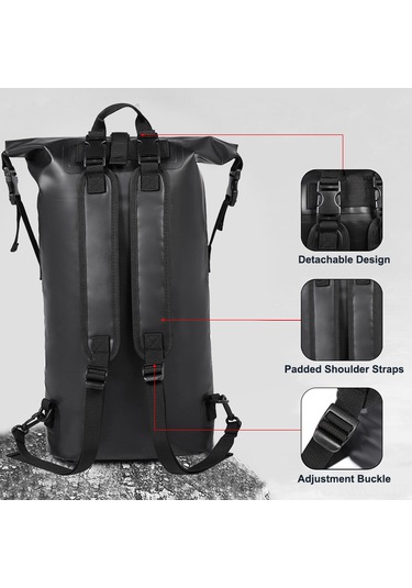 Neevoyu 30l Siyah Su Geçirmez Spor Sırt Çantası - İç/ Dış Su Ayırma, Telefon Penceresi Ve Kanca - Kamp, Akvaryum, Yürüyüş İçin Siyah