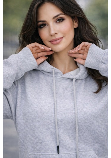 Buyolog Kadın Oversize Premium 3 İplik Şardonlu Sweatshirt Gri