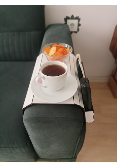 Koltuk Başı Sehpası Kumanda Cepli Beyaz