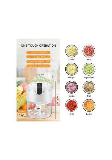 Maiyame Usb Şarjlı Mini Mutfak Robotu, 250ml, 3 Paslanmaz Çelik Bıçak, Sarımsak Dilimleyici, Et/ Sebze/ Meyve/ Bebek Yemeği, Kablosuz, Kolay Temizlenir Beyaz
