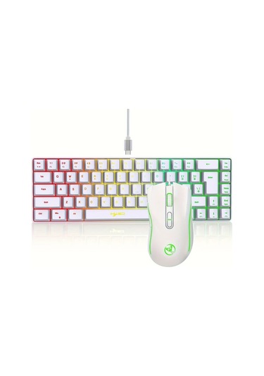 Honeybeeshop Hxsj 68 Tuşlu Mini Rgb Aydınlatmalı Kablolu Klavye Ve Optik Oyuncu Faresi Set Beyaz Diğer