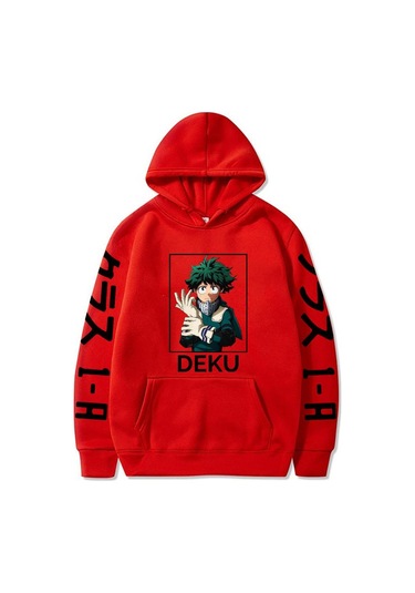Erkek/kadın Japon Sıcak Anime My Hero Academia Deku Kapşonlu Kazaklar Üstler Rahat Moda Erkek/kız Kumaş Kırmızı