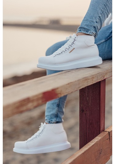 Pabucmarketi Bağcıklı Erkek Sneaker Bot Beyaz Beyaz