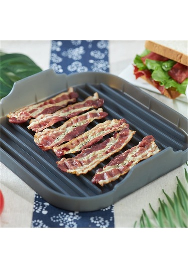 Xurunkeji Silikon Mikrodalga Pastırma Tepsisi Mikrodalga Pastırma Makinesi Gıda Sınıfı Silikon Mikrodalga Pastırma Tavası Gri Gri