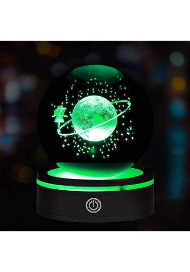 Renk Değiştiren Satürnlü Kız Dönen Cam Küre Çok Renkli